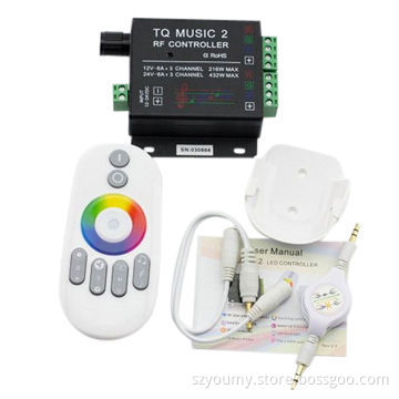 12-24V 18A 2CH RGB Music V2 LED Controller Sound/Audio Control+RF Touch Remote